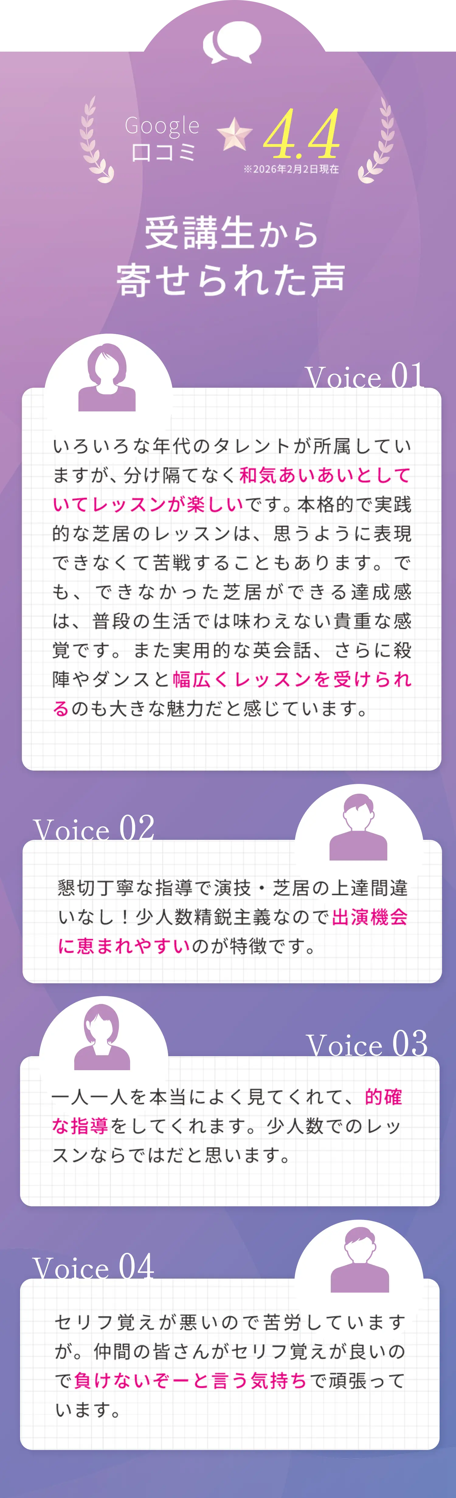 受講生から寄せられた声